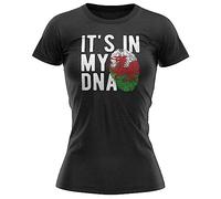 Purple Print House Welsh Cymru Flag Womens T Shirt Welsh Its in My DNA Wales Football World Top Tee, XL, Black