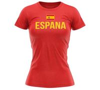 Purple Print House Womens Espana Football Spain T Shirt Country European Spanish Tournament Gifts Her Footy Top, M, Red