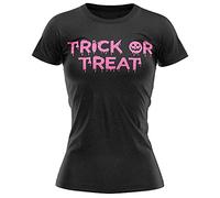 Purple Print House Womens Light Pink Trick Or Treat T Shirt, Easy Halloween Party Outfit Gifts for Women, Funny Slogan Disguise, Unique and Simple Mum Spooky Ladies Scary Costume Idea, XXL, Black