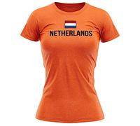 Purple Print House Womens Netherlands Football Shirt - Netherlands Flag Football T Shirt - Football Country European Dutch Tournament Gifts for Her - Unique Holland Footy Top, S, Orange