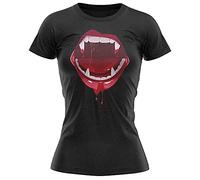 Purple Print House Womens Scary Vampire Mouth T Shirt, Easy Halloween Party Outfit Gifts for Women, Funny Slogan Disguise, Unique and Simple Mum Spooky Ladies Scary Costume Idea, XXL, Black