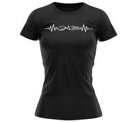 Purple Print House Womens South Africa Heartbeat Rugby T Shirt for South African Supporters, L, Black
