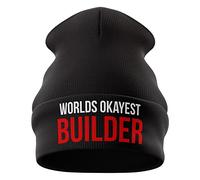 Purple Print House Worlds Okayest Builder Hat - Beanie Hat - Workwear Gifts for Him - Winter Beanie Hat with a Brick Layer Joke Embroidered On The Front, One Size, Black