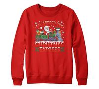 Purple Print House Xmas Jumpers for Boys All Aboard The Christmas Express Funny Santa Steam Train Sweater Gift Kids Top, 7-8 Years, Red