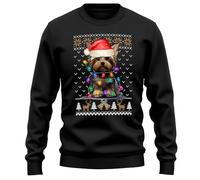 Purple Print House Yorkshire Terrier Xmas Jumper Santa Christmas Puppies Sweatshirt Men Women Sweater, XXL, Black