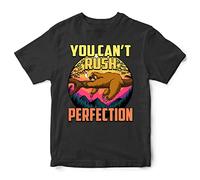 Purple Print House You Can't Rush Perfection Kids T Shirt, Funny Sloth Tshirts for Boys and Girls, Birthday Gift Ideas for Children, 12-13 Years, Black