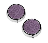 Purple Print Pill Box 3 Compartment Medicine Pill Case,Portable for Pocket Or Purse Pill Organizer Decorative Metal Medicine Vitamin Organizer Unique Gift
