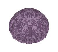 Purple Print Shower Cap For Women Lightweight Reusable Softdouble Waterproof Layers Leakproof.