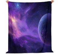 Purple Print Throw Blanket for Kids, Fantasy Space Planets Soft Cozy Fluffy Flannel Blanket - 100 x 130 cm Warm Sofa Couch Theme Flannel Blanket for Teen Birthday Gift