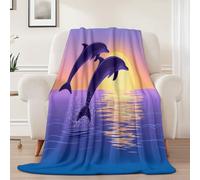Purple Print Throw Blanket for Kids, Minimalist Cute Dolphin Soft Cozy Fluffy Flannel Blanket - 100 x 130 cm Warm Sofa Couch Theme Flannel Blanket for Teen Birthday Gift