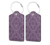 Purple Printing Luggage Tags for Suitcases Pu Leather Luggage Tags Privacy Flip Cover, Stainless Steel Loop & Waterproof Address Card (1pack/2pack/4pack)