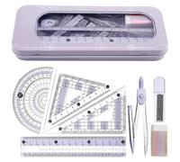 Purple Protractor And Compass Set, A High-Quality Geometry Sets for Secondary School, Metal Durable Shell, Maths Set Kids Drawing Equipment Box for Middle School Mathematic