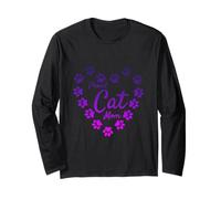 Purple Proud Cat Mom Heart Paw Prints Aesthetic Cute Long Sleeve T-Shirt
