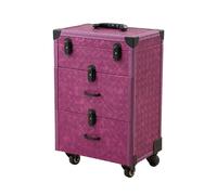 Purple PU Rolling Makeup Case with Drawers, Professional Cosmetic Trolley with Lockable Latches, Telescopic Handle & 360° Wheels for Makeup Artists