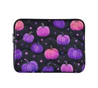 Purple Pumpkins Stars Black Quilted Laptop Sleeve, Shock Absorbing, Water Resistant Protective Sleeve, Large