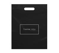 Purple Q Crafts Die Cut Plastic Shopping Bags with Thank You Logo 12" x 15" Boutique Bags with Handles 100 Pack for Merchandise, Gifts, Trade Shows and More