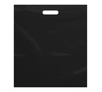 Purple Q Crafts Plastic Bag with Die Cut Handle Bag 15"x18" Black Plastic Merchandise Bags 100 Pack for Retail, Gifts, Trade Show and More