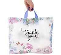 Purple Q Crafts Thank You Bags for Business 50 Pack 15" W x 12" H Floral Plastic Shopping Bags With Soft Loop Handle Thank You Shopping Bags
