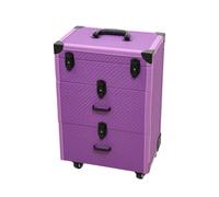 Purple Quilted PU Rolling Makeup Case with Drawers, Professional Cosmetic Trolley with Lock Latches, Telescopic Handle& 360° Wheels for Makeup Artist