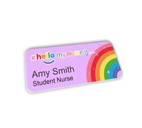 Purple Rainbow and Stars Logo Hello My Name is Name Badge 76 x 32 mm Doctor Student Doctor GP Healthcare Assistant Nurse Practitioner Clinical Medical