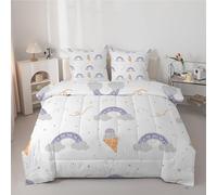 Purple Rainbow King Size Duvet, Anti Allergy Coverless Duvet King Size for All Seasons, 7.5 Tog Gray Clouds Bed Quilts Set - Soft & Washable Bedding Comforter with 2 Pillowcases