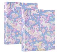 Purple Rainbow Unicorns 1 and 1/2 Inch Notebook Binders Three-Ringing with Clipboard 1/2 Pack Aesthetic Binder Hardcover