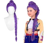 Purple/Red Color Braided Cosplay Hair, Heat-Resistant Synthetic Fiber, Adjustable Cap for Girls, Halloween Anime Costume Wig(For Child) (Purple)