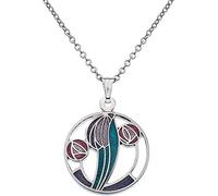 Purple Rennie Mackintosh Inspired Rose and Tulip Design Pendant with Chain and Gift Box