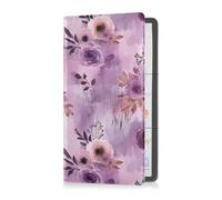 Purple Retro Ancient Flower Blooms Pu Leather Car Registration and Insurance Card Holder Automobile Wallet Case Organizer for Driver Auto Owners Trailer Motorcycle Boat
