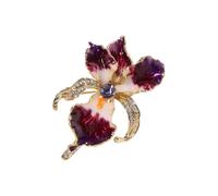 Purple Rhinestone Iris Flower Brooch Vintage Enamel Lapel Pin Crystal Sparkling Elegant Plant Badge Jewelry
