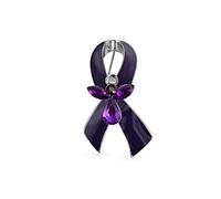 Purple Ribbon Alzheimer's Disease Epilepsy Pancreatic Cancer Domestic Violence Awareness Survivor Guardian Angel Crystal Brooch Pin For Women Enamel Silver Plated