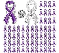 Purple Ribbon Lapel Pin Bulk Domestic Violence Awareness Alzheimer Cancer Awareness Brooch for Anti Gender Violence Movement, 0.9 x 1.1 inches/ 24 x 28 mm, Metal, no gemstone