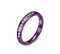 Purple Ring Women, Stainless Steel Rings for Women Polished 4Mm Row Cubic Zirconia White Cz Rings for Women Ring Size R 1/2