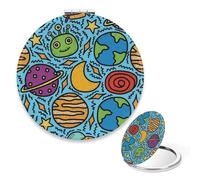 Purple Ringed Planets Hand Held Mirror, 1X/2X Round Table Mirror, Must Haves Pu Leather Portable Mirrors, Travel Compact Mirrors, Small Gift, Gift for Teenage Girls