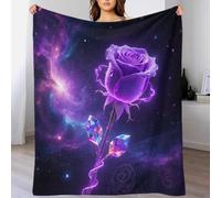 Purple Rose 3D Print Flannel Ultra Cozy Blanket Blooming Floral for Couch, Bed, And Travel - Decor Throw for All Seasons 50x60inch(127x152cm)