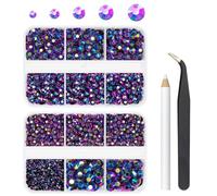Purple Rose AB Resin Rhinestones for Crafting 2mm 3mm 4mm 5mm 6mm Flatback Black Purple Jelly Resin Stones Gems No-Hotfix Diamonds Charms Supplies for Nails Face Eyes Makeup Body Tumblers Crafts Decor