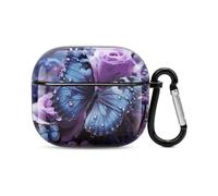 Purple Rose and Butterfly Bluetooth Earbuds Case Cover Full Body Shockproof Protection Hard Case Support Wireless Charging with Keychain Personalized Gift for AirPods 3