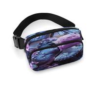 Purple Rose And Butterfly Fanny Pack Belt Bag with Adjustable Strap Fashion Waist Bag for Outdoor Sports Hiking, white, 20x13cm, Full Printed Waist Bag