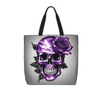 Purple Rose And Skull Basic Models Tote Bag With Zipper With Inner Pockets,Laptop Work Tote Bag For Sport,Travel