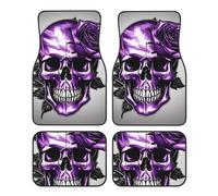 Purple Rose And Skull Non-Slip Car Floor Mats 4-Piece Set Full Coverage Vehicle Liners Universal Fit Auto Accessories