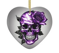Purple Rose and Skull Print Ceramic Christmas Tree Ornament Hanging Decorations Home Decor Gifts for Christmas