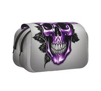 Purple Rose and Skull print Makeup Cosmetic Bag Stationary Kawaii Pencil Box Pouch Gadget Organizer Bag with Zipper