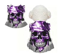Purple Rose and Skull Print Pet Breathable T-Shirt Skirt XL
