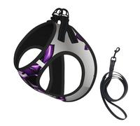 Purple Rose and Skull Print Soft Mesh Dog Harness and Leash Set Pet Puppy Cat Comfort Padded Vest No Pull Harnesses