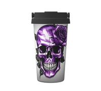 Purple Rose and Skull Printing Casual Travel Coffee Mug for Hot Cold Coffee Stainless Steel Tumbler for Home Office Travel