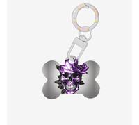 Purple Rose and Skull Printing Dog Tag Bone Shaped Double Sided Pattern Dog Id Tags Bone Shaped Pet Name Tags Dog Collar Tags