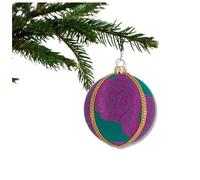 Purple Rose Bauble - 8 cm | Teal & Purple Floral Brocade Fabric with Gold Trim | Luxury Handmade Bauble | Sustainable Year-Round Decor | UK Artisan Crafted Gift | Elegant Home & Event Styling