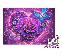 Purple Rose Blue Butterfly 1000 Piece Jigsaw Puzzle Jigsaw Puzzle for Adults Night Glitter Home Decor Stress Relief 38x26cm/1000pcs