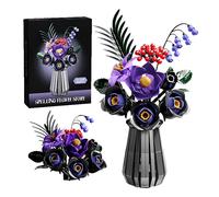 Purple Rose Bouquet Building Set - 836PCS Flowers Bricks Kit with Elegant Vase, Eternal Flower Arrangement, Artificial Flowers, Botanical Collection, Home Decor, Romantic Gifts for Girlfirend Women