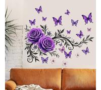 Purple Rose Butterfly Wall Stickers, Floral Decals with Elegant Butterflies, Removable PVC Wall Art for Bedroom, Living Room, Nursery Decor, Waterproof Wall Decorations for Home